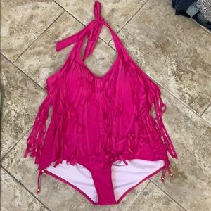 Hot pink Fringe swimsuit